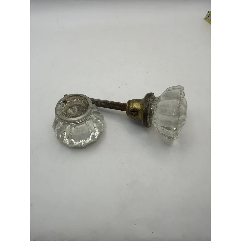 12 Point Glass Crystal Door Knob Set Pair Hardware Spindle Vintage